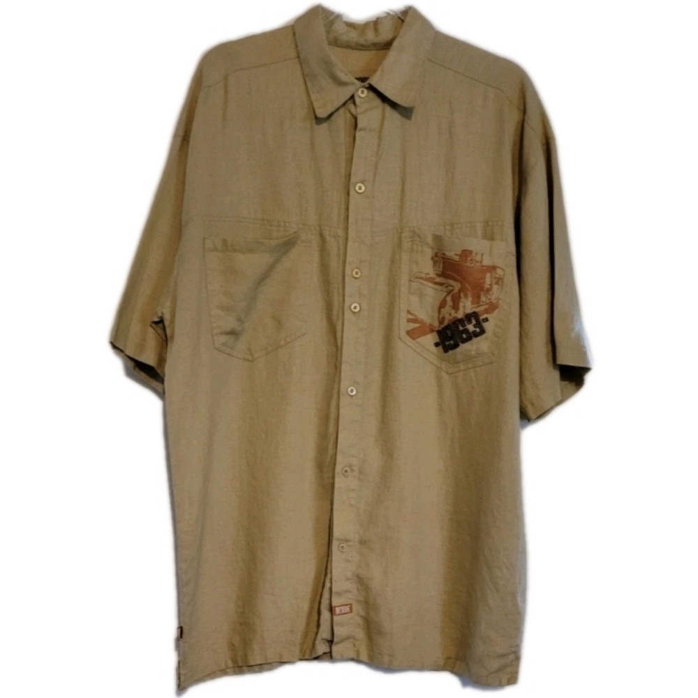 Meoshe Vintage 90's Y2K Grunge Hip Hop Linen Buttom Up Shirt Applique Streetwear